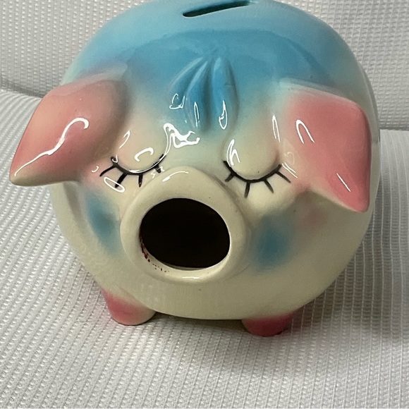 Vintage 1957 Hull Pottery Corky Pig Blue Pink
Ceramic Piggy Bank Cork Nose Plug - Picture 7 of 9